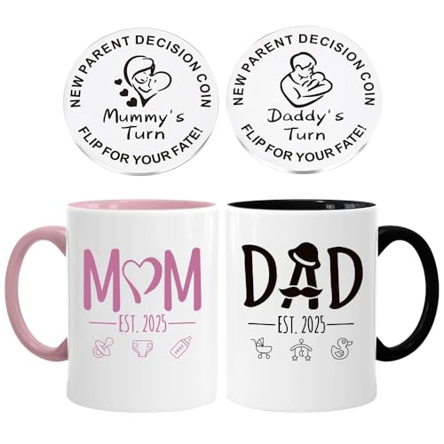 Hojalis Kaffeebecher-Set mit Entscheidungsmünze, Mutter- und Papa-Tassen, Schwangerschaftsgeschenk für werdende Mütter, Mutterväter, Geschenke für Paare, Geschenke für Eltern, erstes Mom Dad (2025) von Hojalis