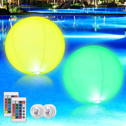 Hojalis Schwimmende Poolbeleuchtung, 2 Stück Farbwecgsel Schwimmendes Poollicht, IP68 wasserdichte Kugelleuchte, 16 RGB Farblicht-Farbumwandlung, für Garten, Schwimmbad, Strand, Rasen von Hojalis