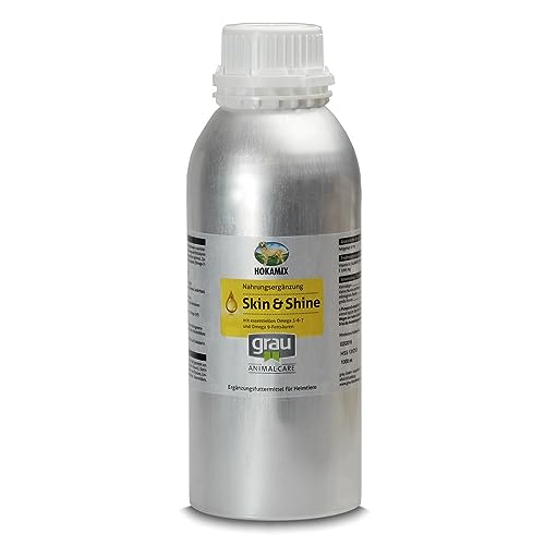 GRAU - das Original - HOKAMIX30 Skin&Shine, hochwertiges Öl für Haut & Fell, wichtige Omega 3 und Omega 6 - Fettsäuren 1er Pack (1 x 1 L), Ergänzungsfuttermittel für Hunde & Katzen von Grau