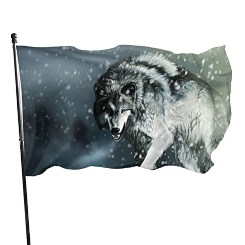 Fahne Garten Wolf Schnee Nachtgrau Robust, Flagge mit öse, Perfekte Thema Party Hängende Dekorationen Flaggen für Indoor Outdoor Festival Vielfalt feiern 90x150 cm von Hokdny