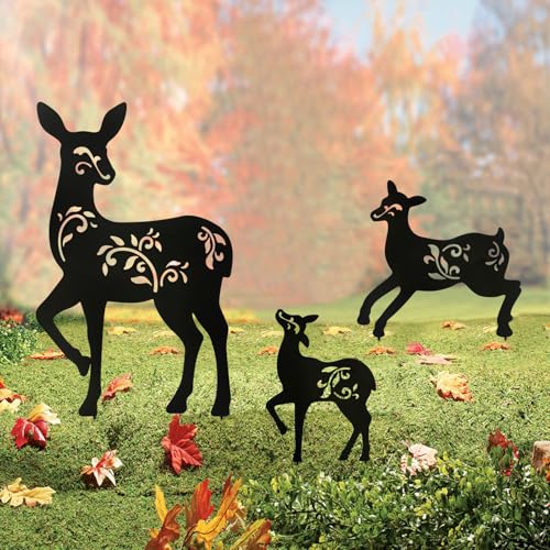 Hokfirm Hirschpfähle für den Außenbereich, Metall, Hirsch, Gartendekoration für draußen, Schwarze Silhouette, Hofkunst (Hirschschwarz), 3 Stück von Hokfirm