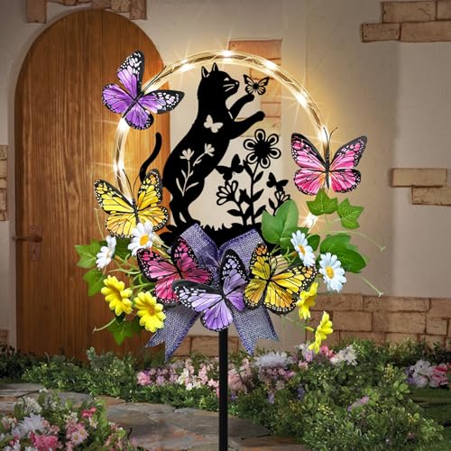 Hokfirm Katzen-Solarleuchten für den Außenbereich, Garten, Silhouette, Katze mit Schmetterlingen, wasserdicht, Gartenstecker für Hof, Rasen, tolles Geschenk für Frauen Hokfirm Katzen-Solarleuchten für den Außenbereich, Garten, Silhouette, Katze mit Schmetterlingen, wasserdicht, Gartenstecker für Hof, Rasen, tolles Geschenk für Frauen von Hokfirm
