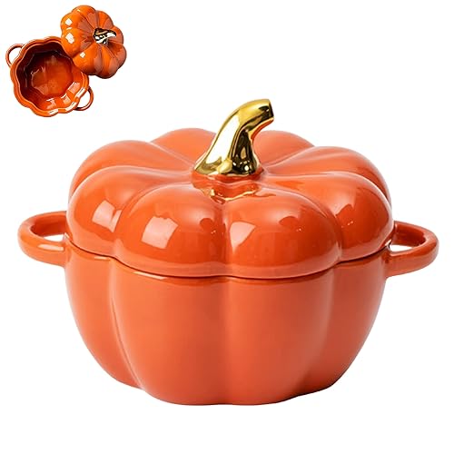 Hokuto Pumpkin Shaped Pot, Kürbis-Keramik-Dessert-Topf Mini-Kürbisschüssel mit Deckel Keramik-Suppentopf (Orange) von HOKUTO