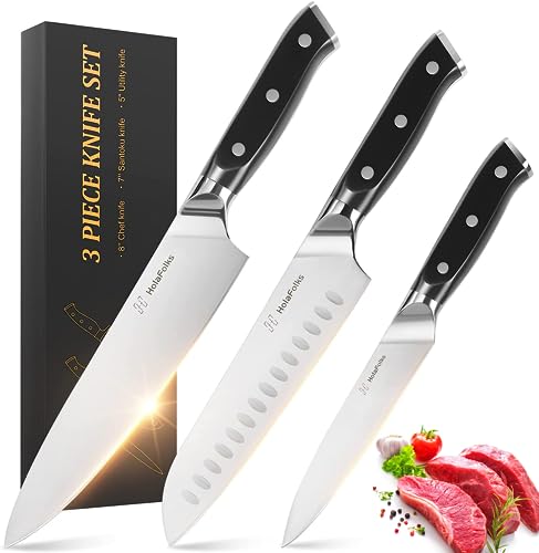 HolaFolks Küchenmesser Kochmesser Messerset High Carbon Edelstahl scharfe Messer Set Ergonomischer Anzug Mit Kochmesser Mehrzweckmesser Kunstmesser und Geschenkbox von HolaFolks