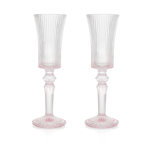 HolaJia Champagnerflöten, Kristallgläser, 2er Set 140 ml Fassungsvermögen, Mimosen- und Cocktailgläser, ideal für Zuhause, Bar, Hochzeit, Party, Jahrestag, Geschenkbox (Rosa) von HolaJia