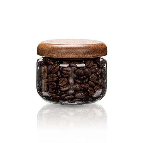 HolaJia Glas-Kaffeedose, luftdicht, Vorratsdose, transparent, dekorativer Behälter mit Walnuss-Deckel (300 ml)) von HolaJia