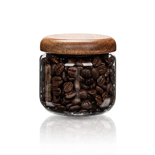 HolaJia Glas-Frischhaltedosen mit Holzdeckel – kleine Kaffeedosen – Speisekammer-Organisation für Hafer, Müsli, Reis, Süßigkeiten (400 ml) von HolaJia