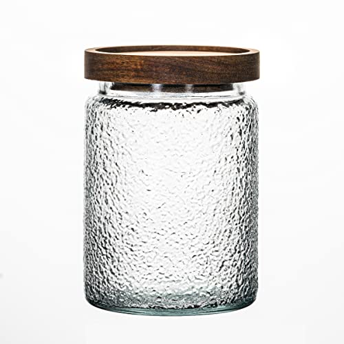 HolaJia Glasgefäß mit Deckel-700ml Bambusdeckel Aufbewahrungsbehälter-Luftdichte Vorratsgläser mit Deckel für Kaffee, Reis und Zucker-Dekorative Aufbewahrungsgefäße für Küchentheke(Hammermaserung) von HolaJia