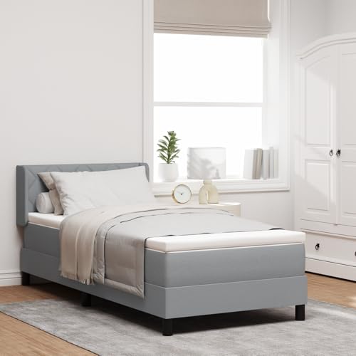 Boxspringbett mit Matratze, 100 x 200 cm, hellgrau, verstellbares Kopfteil, Schlafzimmer-Möbel, bequemes Einzelbett von Holamys