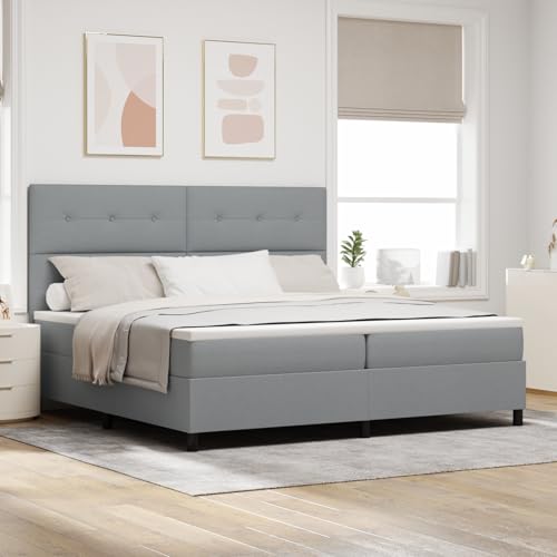 Boxspringbett mit Matratze, LED-Beleuchtung, hellgrauem Stoffbezug, 200x200 cm, Robustes Design für stilvolles Schlafzimmer Boxspringbett mit Matratze, LED-Beleuchtung, hellgrauem Stoffbezug, 200x200 cm, Robustes Design für stilvolles Schlafzimmer von Holamys