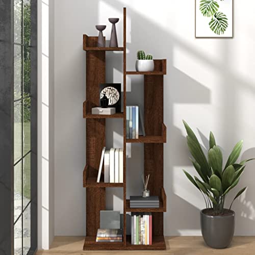 Bücherregal 48x25,5x140 cm Braun Eichen-Optik Holzwerkstoff, Baumförmiger Standregal für Bücher, CDs, Dekoration, Platzsparender Buchorganisator für Wohnzimmer, Büro, Schlafzimmer von Holamys