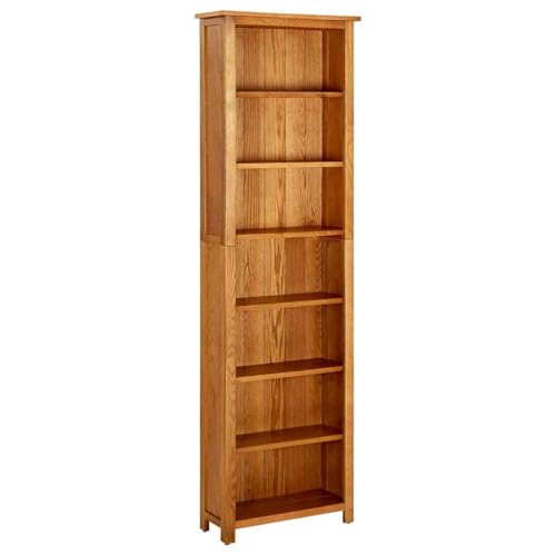 Bücherregal 7 Fächer, 60x22x200 cm aus massivem Eichenholz, Robustes Holzregal für Bücher, Aktenordner & Deko, ideal für Wohnzimmer & Büro von Holamys