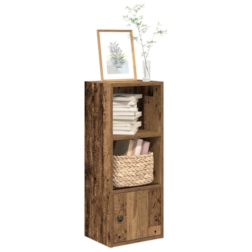 Bücherregal Altholz-Optik, 31x24x77 cm, aus robustem Holzwerkstoff, vielseitiger Cube Organizer für Bücher und Dekoration, mit Türfach, ideal für Wohnzimmer und Büro von Holamys