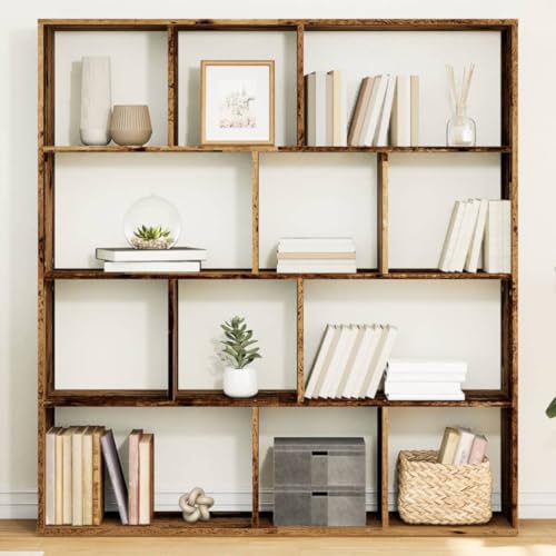 Bücherregal Altholz-Optik 132x29x141,5 cm, Holzwerkstoff, Standregal mit 12 Fächern für Bücher & Deko, vielseitiger Raumteiler von Holamys