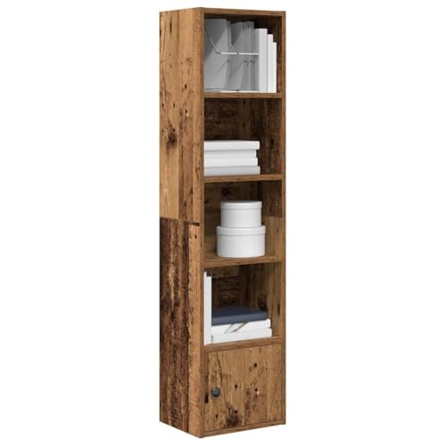 Bücherregal Altholz-Optik 31x24x127 cm aus Holzwerkstoff, Standregal mit Tür, vielseitiger Stauraum für Bücher, Zeitschriften, Sammlerstücke, robust und pflegeleicht von Holamys