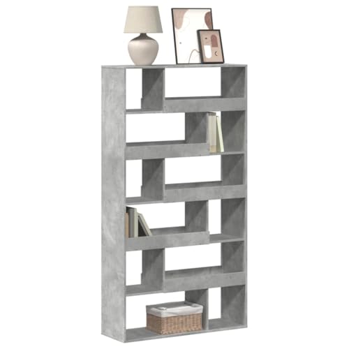 Bücherregal Betongrau 100x33x187,5 cm, Holzwerkstoff Standregal mit 12 Fächern, vielseitiger Stauraum für Bücher, Deko & Ordner im Wohnzimmer oder Büro von Holamys