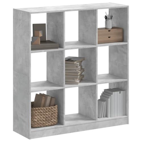 Bücherregal Betongrau 102x32x108 cm, Holzwerkstoff Würfelregal mit 9 Fächern, vielseitig einsetzbarer Cube Organizer für Bücher, Deko und Pflanzen im Wohnzimmer von Holamys