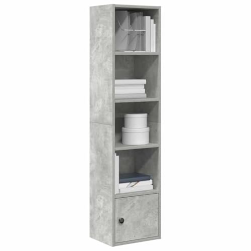 Bücherregal Betongrau 31x24x127 cm aus Holzwerkstoff, vielseitiger Cube Storage Organizer mit Tür, ideal für Bücher, Sammlerstücke und Dokumente im Wohnzimmer, Schlafzimmer oder Büro von Holamys