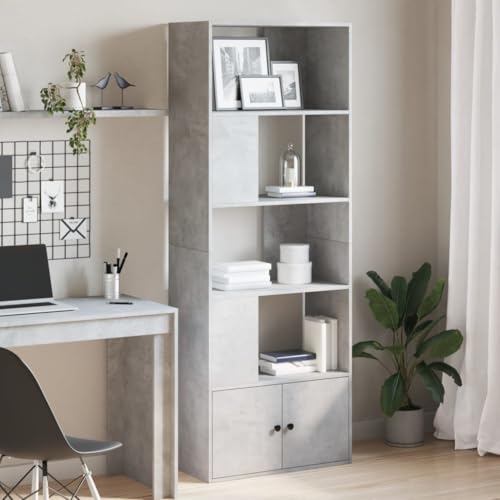 Bücherregal Betongrau 70x36x189 cm aus robustem Holzwerkstoff, vielseitiger Standregal für Bücher, Deko und Akten, ideal als Raumteiler und Stauraum-Organizer von Holamys