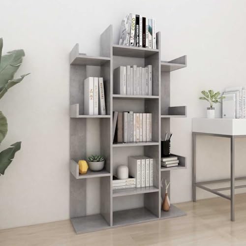 Bücherregal Betongrau 86x25,5x140 cm, Holzwerkstoff Standregal mit 13 Fächern, vielseitiger Stauraum für Bücher, CDs, Pflanzen, ideal für Wohnzimmer, Schlafzimmer, Büro von Holamys