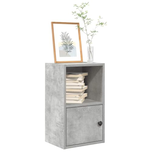 Bücherregal Betongrau aus Holzwerkstoff, 31x24x52 cm, vielseitiger Cube Organizer mit Tür und Einlegeboden für Bücher, Deko & Büro von Holamys