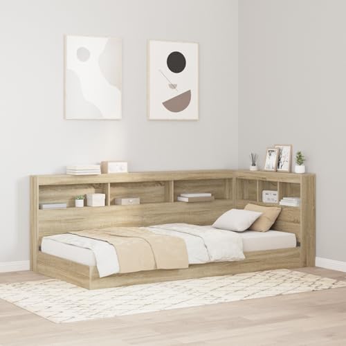 Bücherregal-Bett Sonoma Eiche, 75x190 cm, Holzwerkstoff, Stauraum, platzsparend, für Schlafzimmer, modernes Design, Einzelbett, robust Bücherregal-Bett Sonoma Eiche, 75x190 cm, Holzwerkstoff, Stauraum, platzsparend, für Schlafzimmer, modernes Design, Einzelbett, robust von Holamys