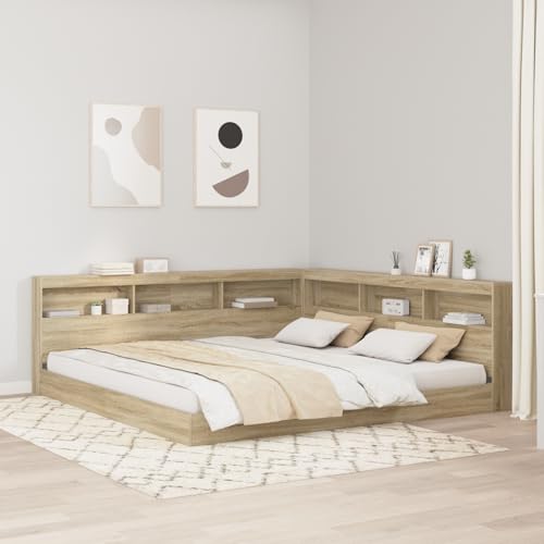 Bücherregal-Bett Sonoma Eiche 180x200 cm, aus Holzwerkstoff, cleveres Möbelstück für Schlafzimmer von Holamys