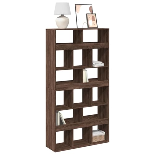 Bücherregal Braun Eichen-Optik, 100x33x187,5 cm, vielseitiger Holzwerkstoff Cube Organizer mit 15 Fächern für Bücher, Aktenordner und Dekoartikel von Holamys