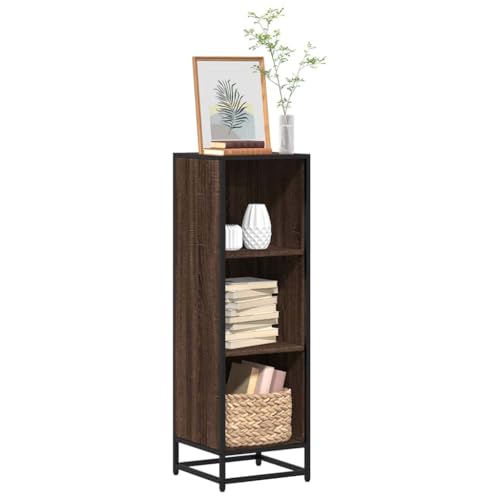 Bücherregal Braun Eichen-Optik, 33,5x33x107,5 cm, Holzwerkstoff mit Metallgestell, industrieller Cube Organizer für Bücher, DVDs, Deko, Heim- & Büroaufbewahrung von Holamys