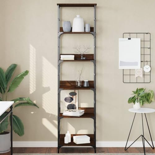 Bücherregal Braun Eichen-Optik, 50x33x188,5 cm Holzwerkstoff mit 5 Fächern, Robustes Bücherregal für Wohnzimmer und Büro, Industrieller Stil Stauraum von Holamys