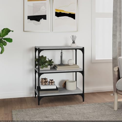 Bücherregal Grau Sonoma 60x33x70,5 cm, Industriedesign Holzwerkstoff und Stahl, 3 Ablagen, vielseitiger Stauraum für Wohnzimmer, Büro und Medien von Holamys