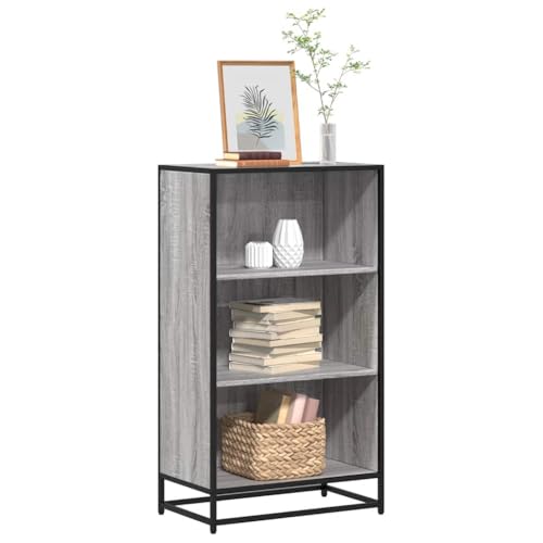 Bücherregal Grau Sonoma 60x35x107,5 cm, Stabiler Holzwerkstoff mit Metallgestell, 3 Fächer, ideal für Bücher, Deko, Aktenordner, modernes Design, vielseitige Aufbewahrung von Holamys