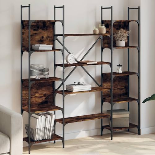 Bücherregal Räuchereiche 155,5x24x166,5 cm Holzwerkstoff, Standregal mit offenen Fächern für Bücher, Akten & Dekoration, vielseitiger Stauraum Organizer von Holamys