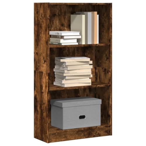 Bücherregal Räuchereiche 60x24x109 cm, modernes Holzwerkstoff Standregal mit offenen Fächern für Bücher, Akten, Dekoration im Wohnzimmer, Büro, oder Flur von Holamys