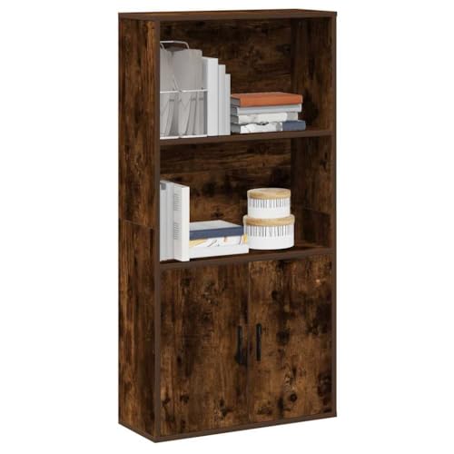 Bücherregal Räuchereiche 60x24x120 cm Holzwerkstoff, Standregal mit Türen für Wohnzimmer, Arbeitszimmer, Schlafzimmer von Holamys