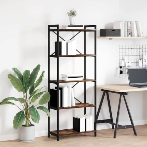 Bücherregal Räuchereiche 60x30x153 cm, Holzwerkstoff, industrielles Design, Stabiler Stand, vielseitiger Stauraum für Wohnzimmer, Büro und Schlafzimmer von Holamys