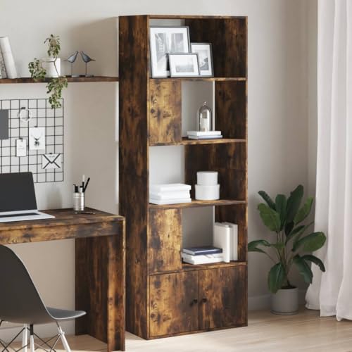 Bücherregal Räuchereiche 70x36x189 cm, Robustes Holzwerkstoff Standregal mit viel Stauraum, vielseitiger Raumteiler für Wohnzimmer, Büro und Schlafzimmer von Holamys