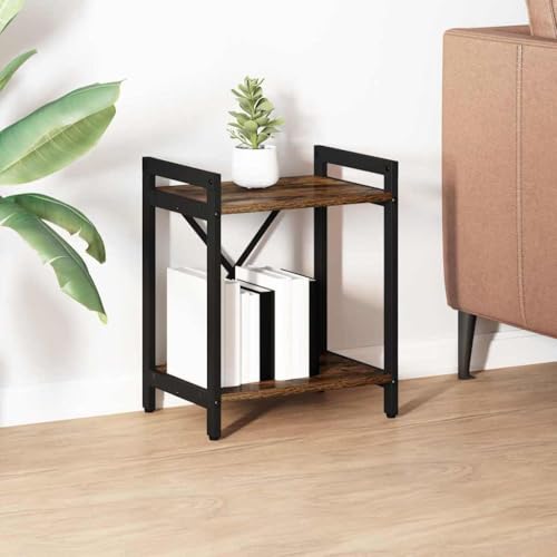 Bücherregal Räuchereiche Holzwerkstoff, 40x30x48.5 cm, Industrielles Design mit Stahlrahmen, Kleines Regal für Bücher, Pflanzen, Deko, Stabiler Bücherwürfel für Wohnzimmer, Büro von Holamys
