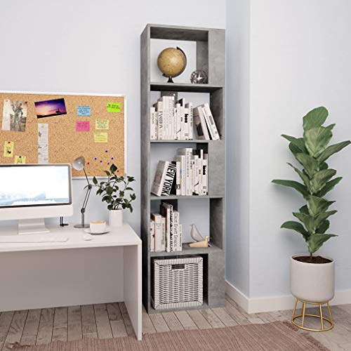 Bücherregal Raumteiler Betongrau, 45x24x159 cm Standregal aus Holzwerkstoff mit 5 Fächern, vielseitiger Cube Organizer für Wohnzimmer & Büro von Holamys