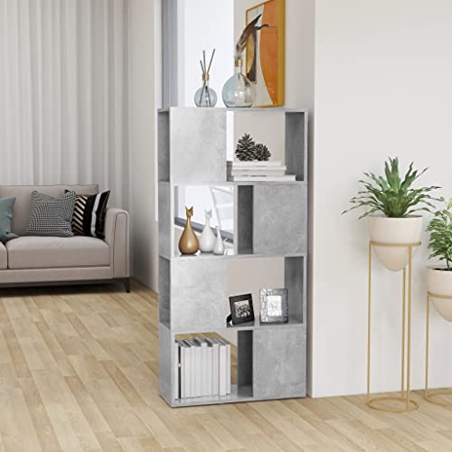Bücherregal Raumteiler Betongrau, 60x24x124,5 cm, Holzwerkstoff, mit 4 geräumigen Fächern, für Bücher und Dekoration, vielseitig einsetzbar von Holamys