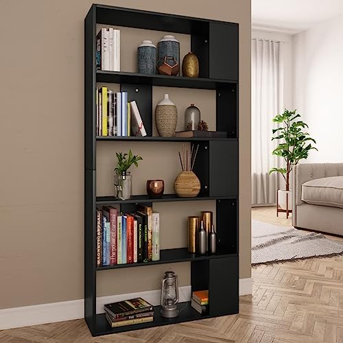 Bücherregal Raumteiler Schwarz 80x24x159 cm, Holzwerkstoff Standregal mit 5 Fächern für Wohnzimmer, Vielseitiges Bücherregal für Zuhause und Büro von Holamys