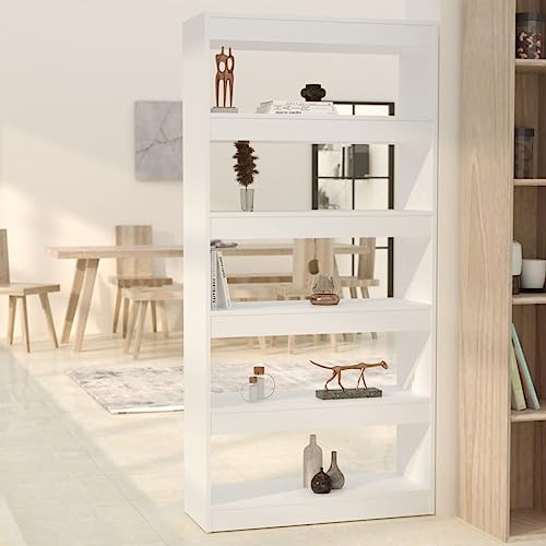 Bücherregal Raumteiler Weiß 80x30x166 cm, Vielseitiger Holzwerkstoff Schrank für Wohnzimmer, Büro, Schlafzimmer – Stabiles Standregal als Bücherregal oder Raumteiler von Holamys