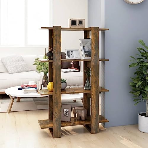 Bücherregal Raumteiler aus Holzwerkstoff in Räuchereiche, 80x30x123,5 cm, vielseitiger Cube Storage Organizer für Bücher, Zeitschriften & Deko von Holamys