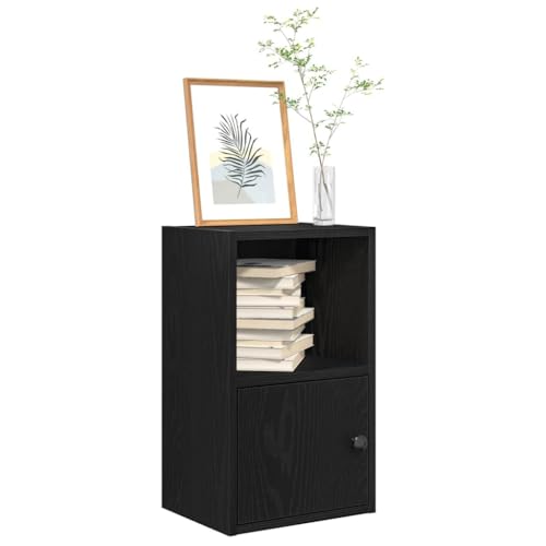 Bücherregal Schwarz Eichen-Optik, 31x24x52 cm Holzwerkstoff, Kompakter Cube Organizer mit Tür & Regal für Bücher, Deko, Storage Cubes im Wohnzimmer, Büro, Room Decor von Holamys