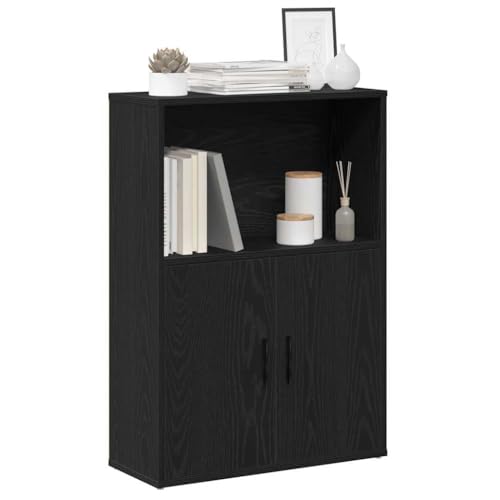 Bücherregal Schwarz Eichen-Optik, 60x24x85 cm Holzwerkstoff, mit Türen, vielseitiger Cube Organizer für Bücher, Deko, Heim & Büro von Holamys