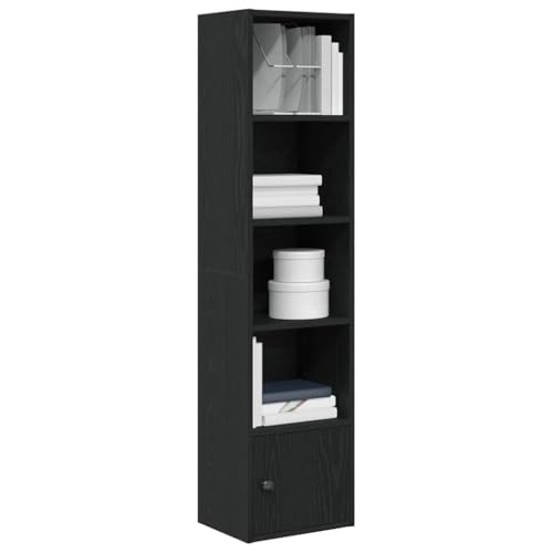 Bücherregal Schwarz Eichen-Optik 31x24x127 cm Holzwerkstoff, Vielseitiger Cube Storage Organizer mit Tür, Regal für Bücher, Stauraum im Wohnzimmer, Schlafzimmer und Büro von Holamys