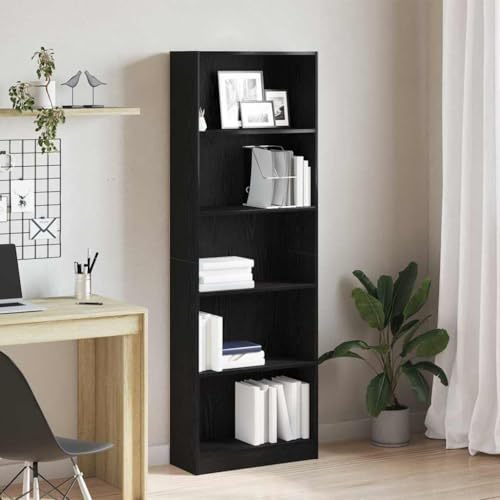 Bücherregal Schwarze Eiche 60x24x176 cm, Freistehendes Standregal aus Holzwerkstoff mit Mehreren Fächern, Modernes Cube Storage Organizer für Wohnzimmer und Büro von Holamys