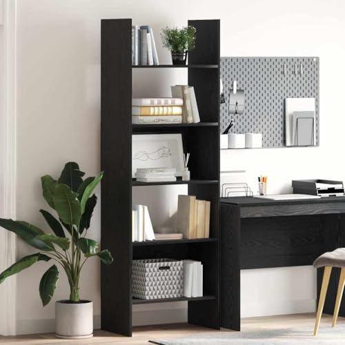 Bücherregal Schwarze Eiche 60x35x180 cm, modernes Standregal aus Holzwerkstoff mit 5 Fächern, Stabiler Stauraum für Bücher, Dekoration & mehr von Holamys