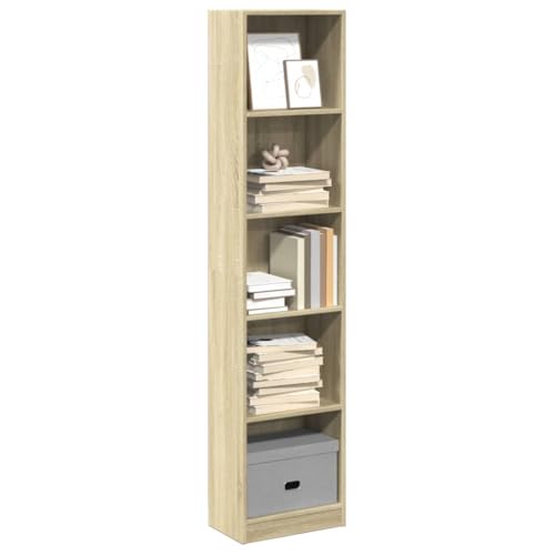 Bücherregal Sonoma-Eiche 40x24x176 cm, vielseitiges Standregal aus langlebigem Holzwerkstoff für Bücher, Zeitschriften & Deko, ideal für Wohnzimmer, Büro, Schlafzimmer von Holamys