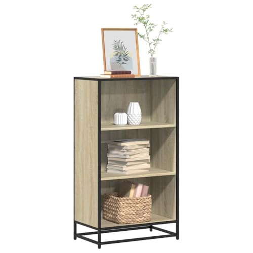 Bücherregal Sonoma-Eiche 60x35x107,5 cm, Industrielles Holzwerkstoff Regal mit Metallrahmen, 3 Fächer, Offene Aufbewahrung für Bücher und Deko, Vielseitiger Raumteiler von Holamys